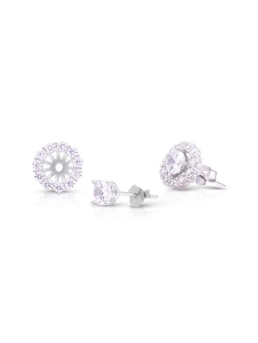 3 Pair CZ Diamond Stud Earrings Set – Silver Crystal Studs for Women