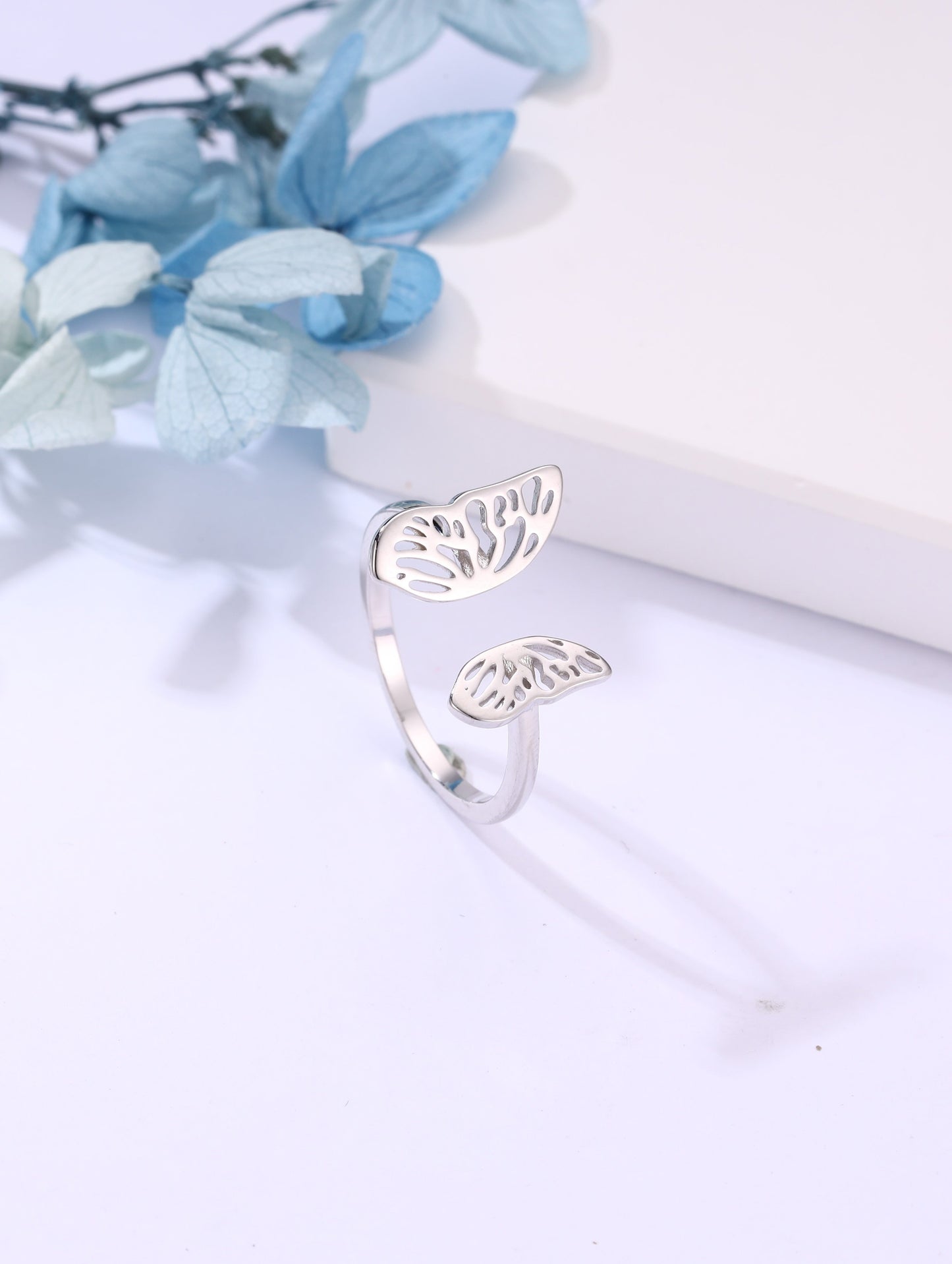 Silver Adjustable Leaf Ring | Open Nature-Inspired Ring for Women & Girls | Minimal Leaf Design Jewelry