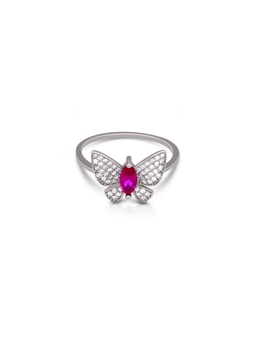 Elegant Butterfly Ring – 925 Silver | Pink Ruby Stone | Premium CZ Diamond Butterfly Ring for Women & Girls