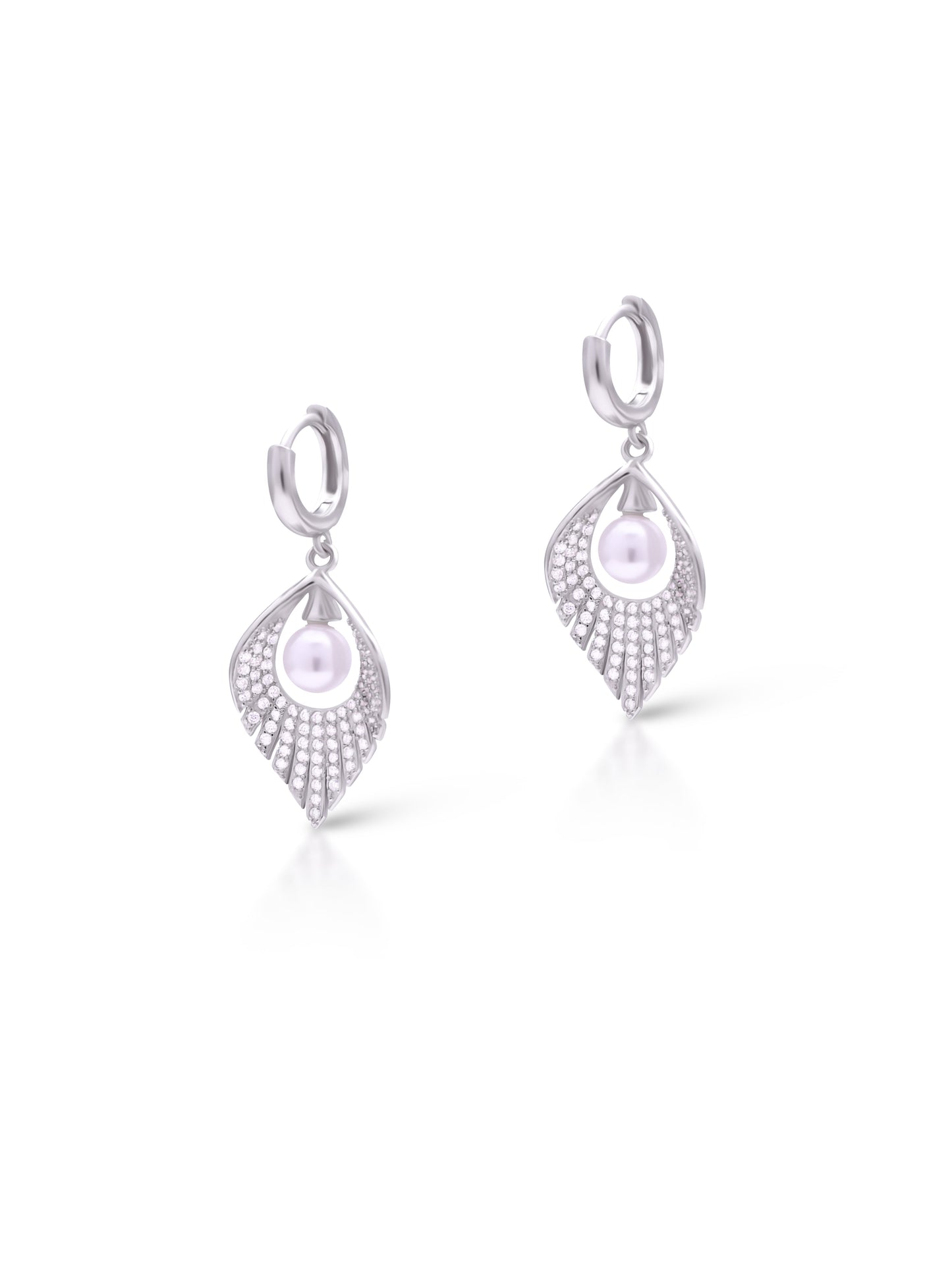 Elegant Pearl Leaf Drop Earrings | Silver CZ Dangle Earrings for Women & Girls | Party & Daily Wear Jewelry