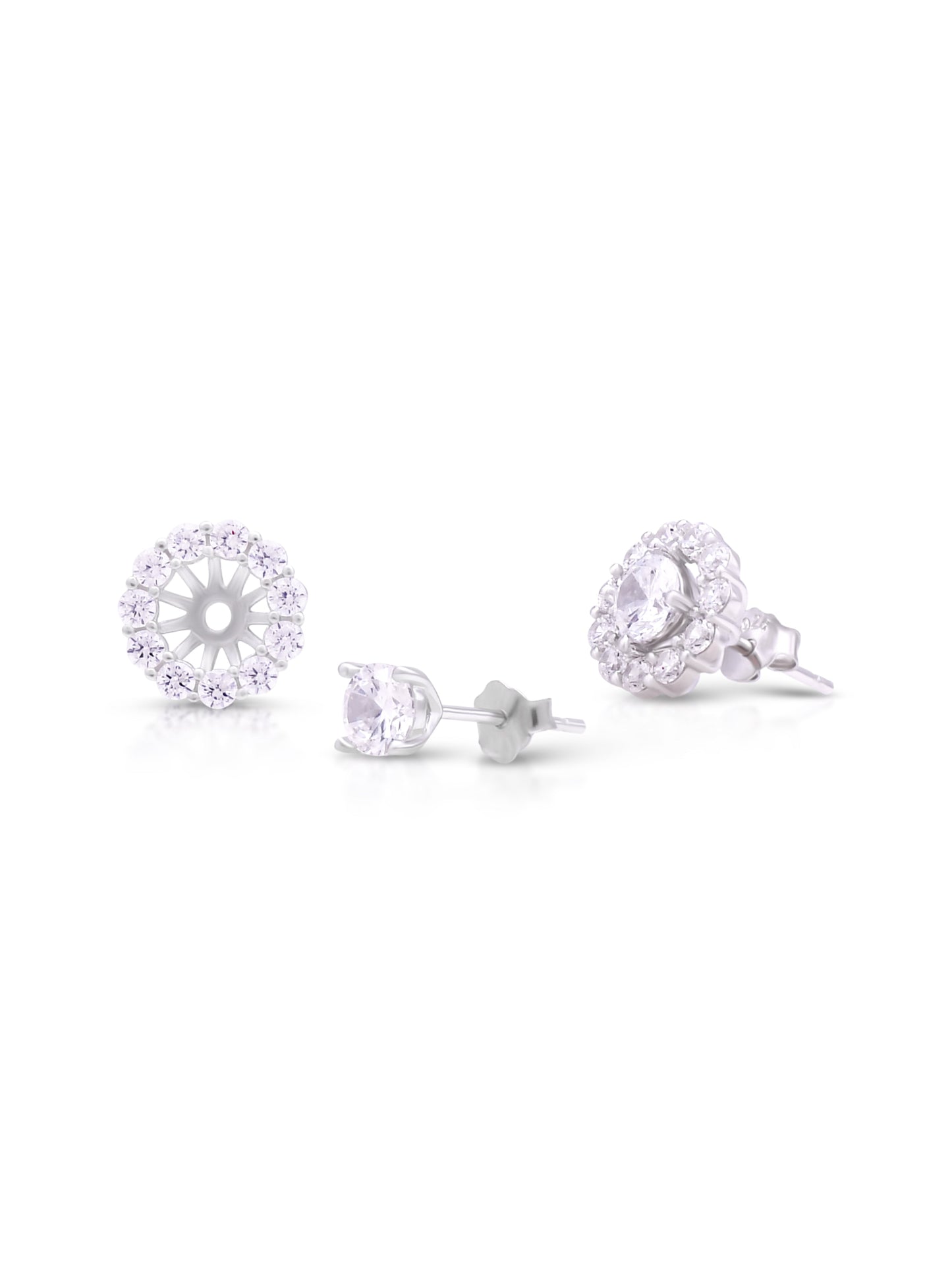 3 Pair CZ Diamond Stud Earrings Set – Silver Crystal Studs for Women