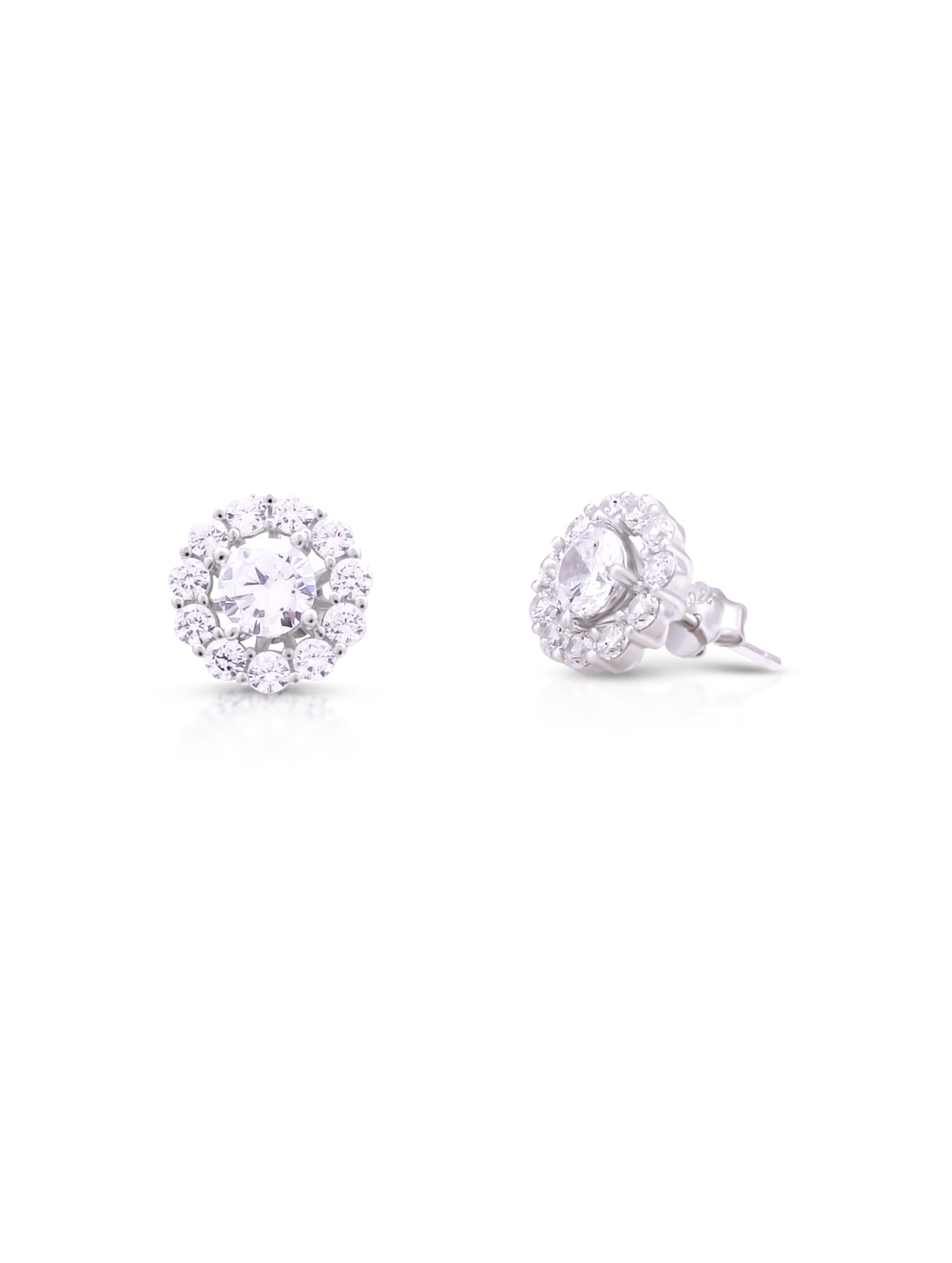 3 Pair CZ Diamond Stud Earrings Set – Silver Crystal Studs for Women