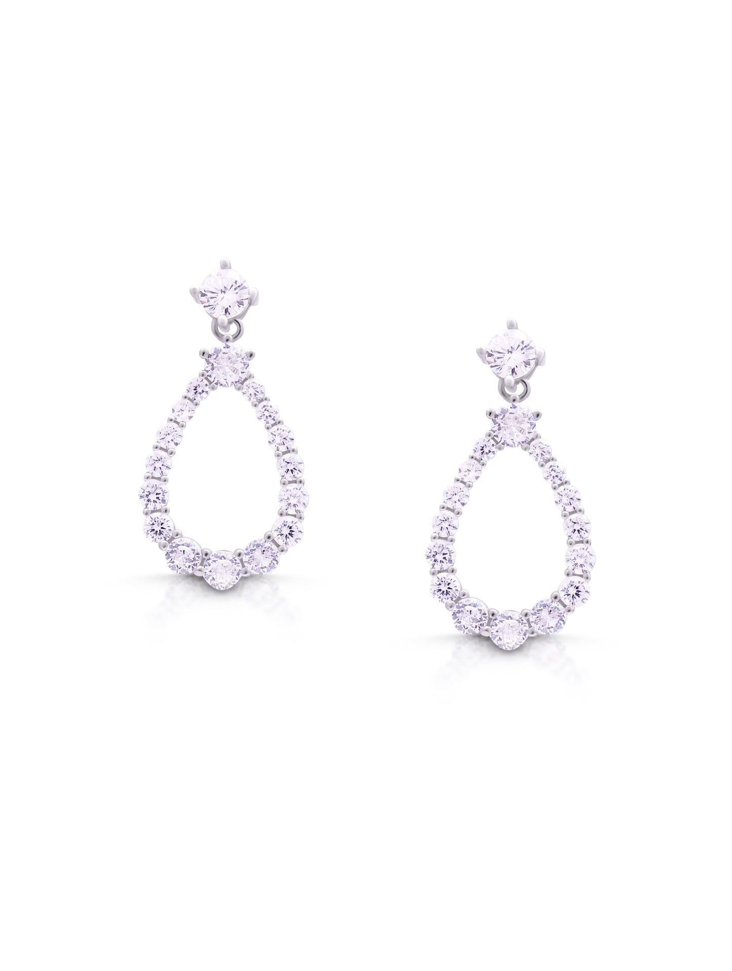 Teardrop CZ Crystal Drop Earrings – Silver Diamond Look Dangler for Women