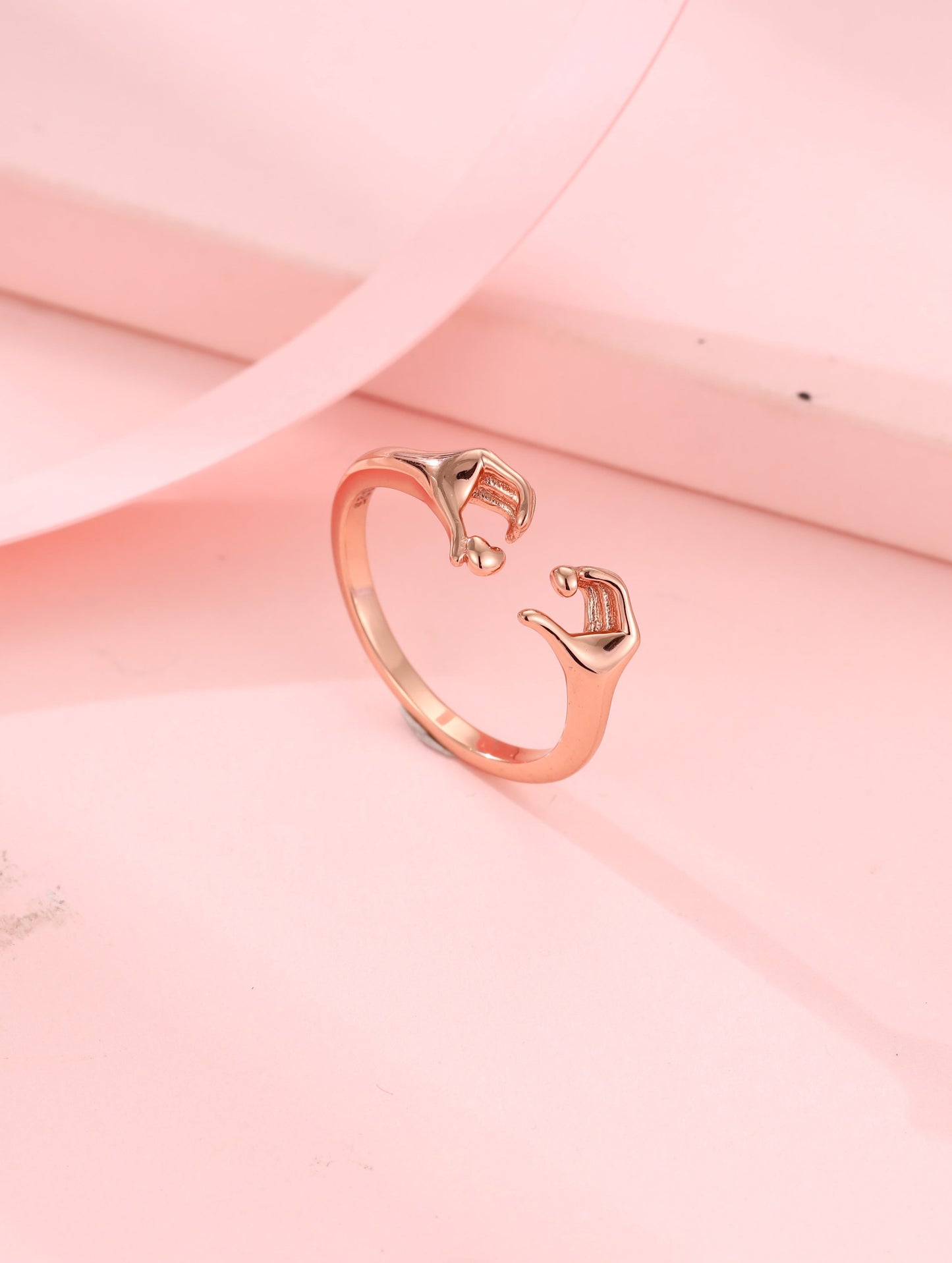 Rose Gold Handshake Friendship Ring | Adjustable Open Ring for Women & Girls | Couple Ring | Promise Ring