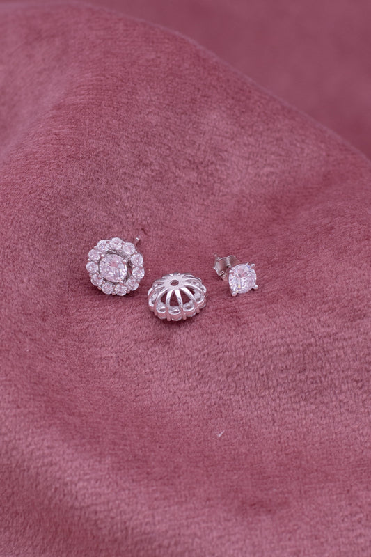 3 Pair CZ Diamond Stud Earrings Set – Silver Crystal Studs for Women