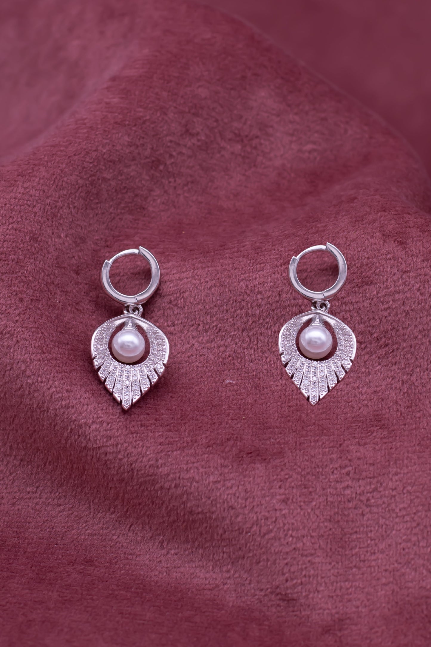 Elegant Pearl Leaf Drop Earrings | Silver CZ Dangle Earrings for Women & Girls | Party & Daily Wear Jewelry