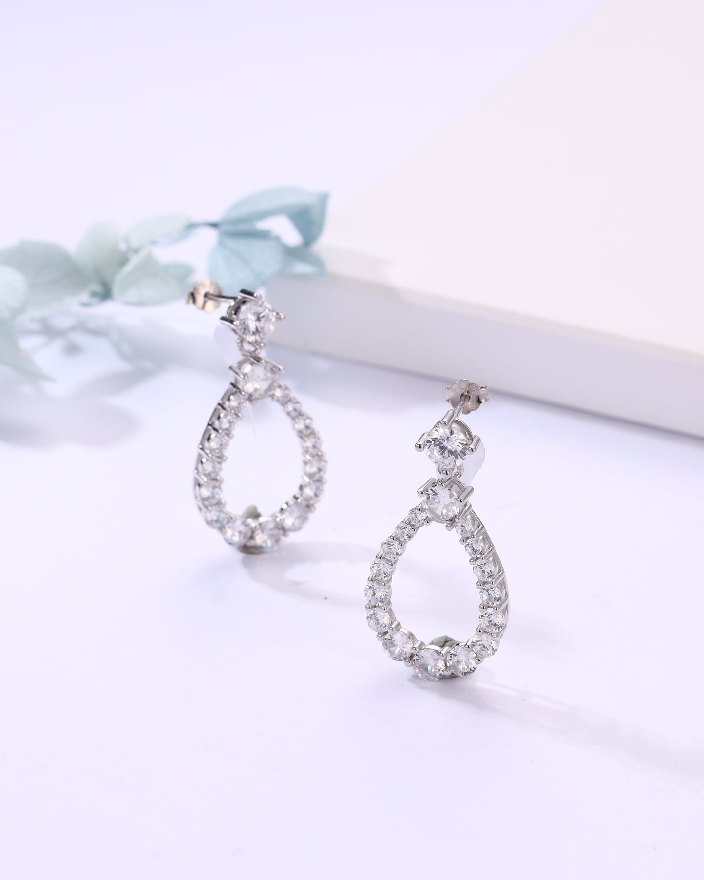 Teardrop CZ Crystal Drop Earrings – Silver Diamond Look Dangler for Women