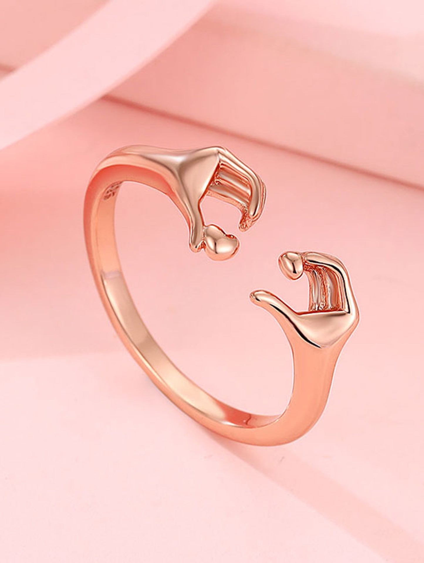 Rose Gold Handshake Friendship Ring | Adjustable Open Ring for Women & Girls | Couple Ring | Promise Ring