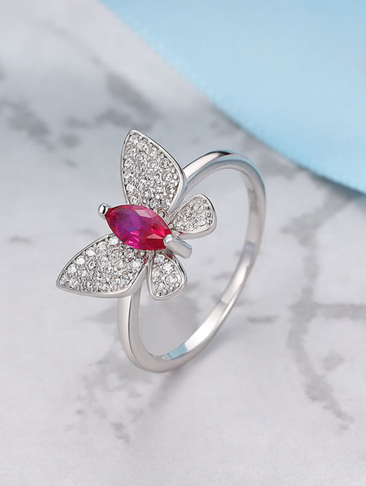 Elegant Butterfly Ring – 925 Silver | Pink Ruby Stone | Premium CZ Diamond Butterfly Ring for Women & Girls