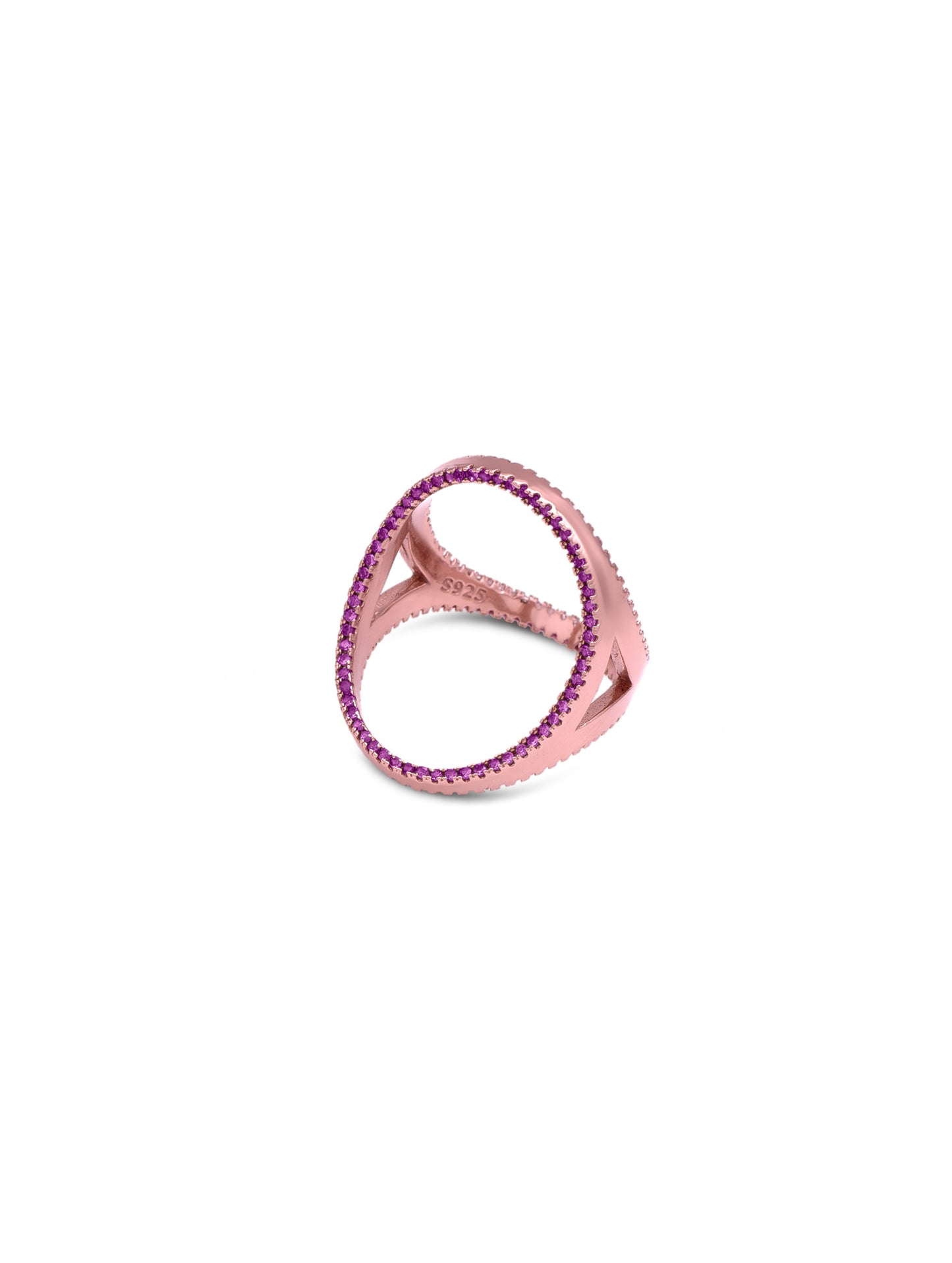 Rose Gold Pink Crystal Halo Statement Ring – Double Band Geometric Fashion Jewelry