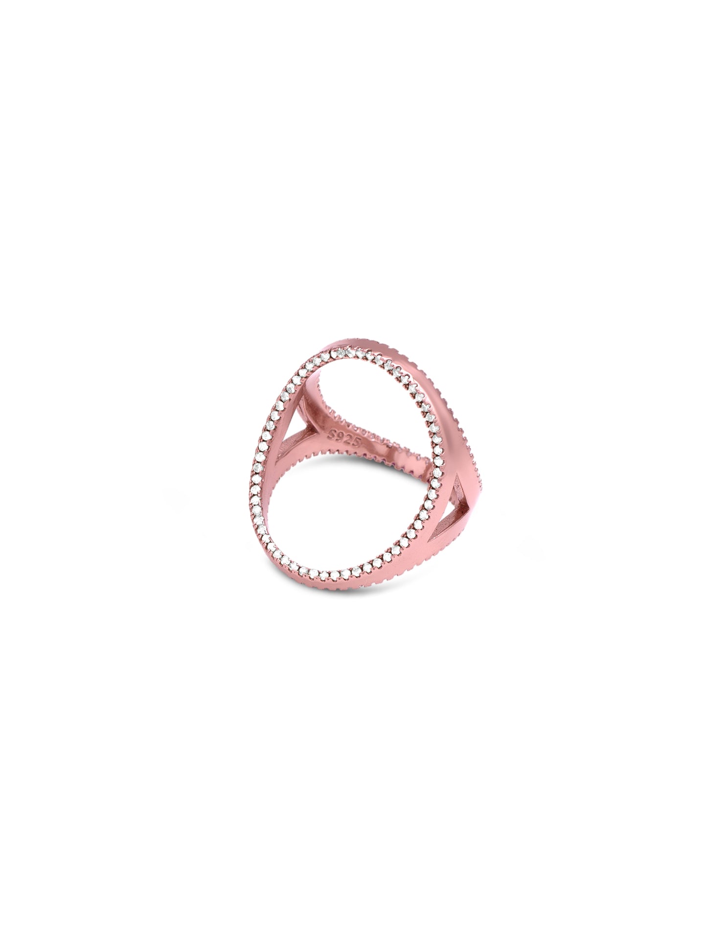 Rose Gold Pink Crystal Halo Statement Ring – Double Band Geometric Fashion Jewelry