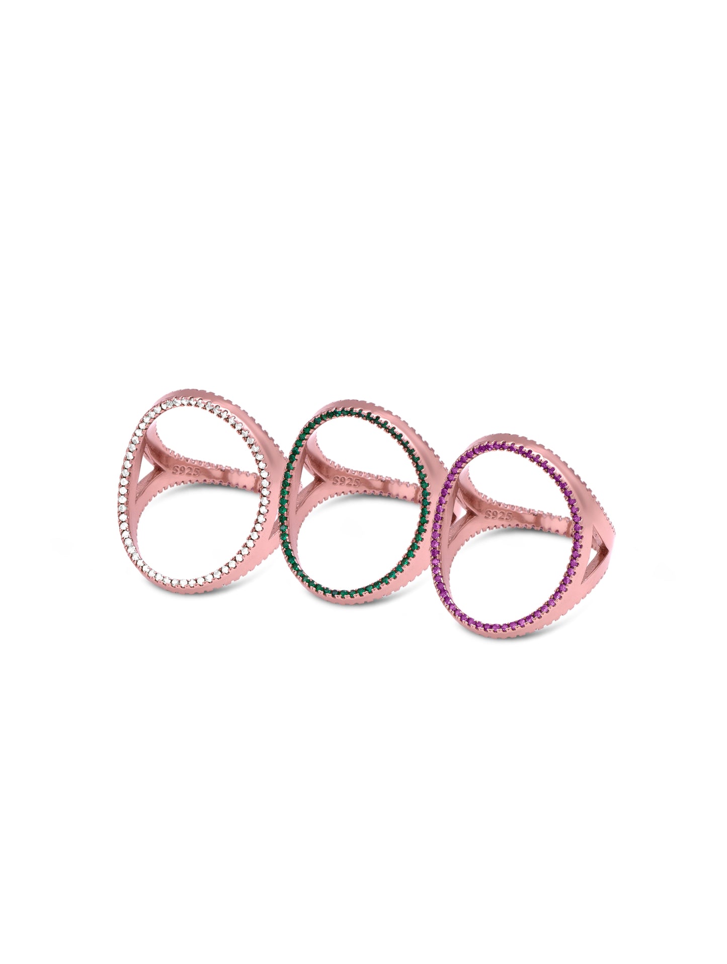 Rose Gold Pink Crystal Halo Statement Ring – Double Band Geometric Fashion Jewelry