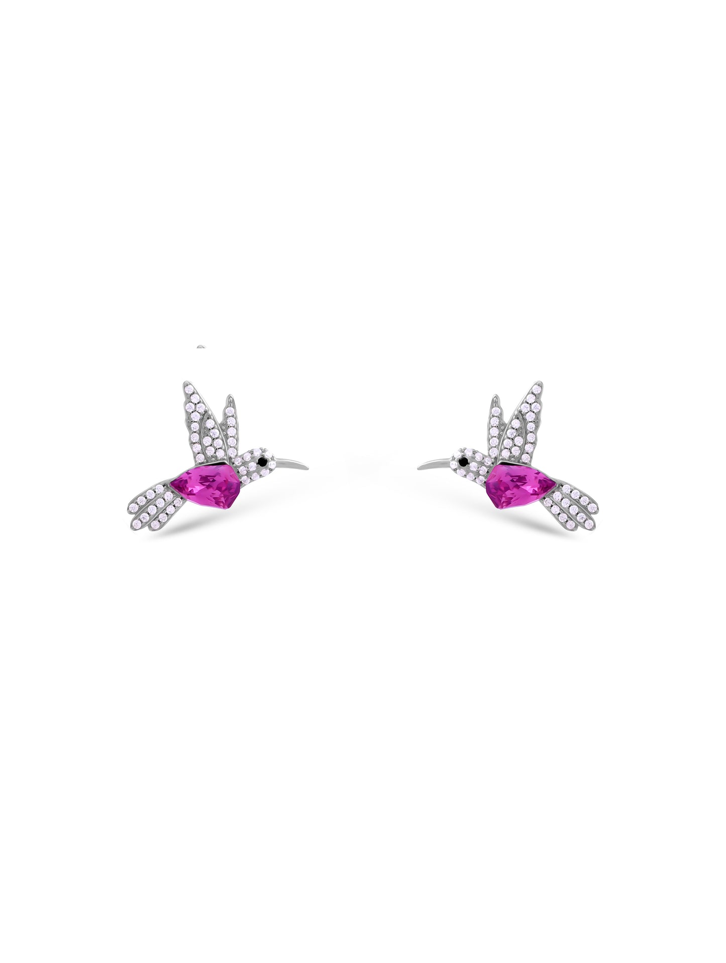 Hummingbird Crystal Stud Earrings – Pink Stone Bird Earrings for Women